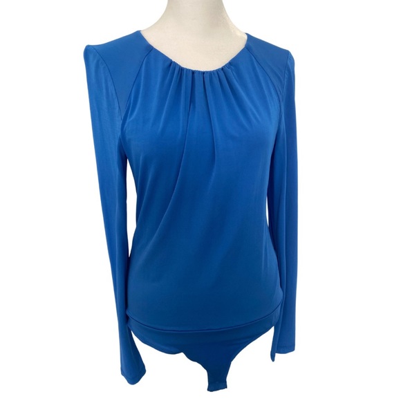 Bebe Blue long-sleeve Bodysuit with gathered neck detail Size Medium - Picture 5 of 11